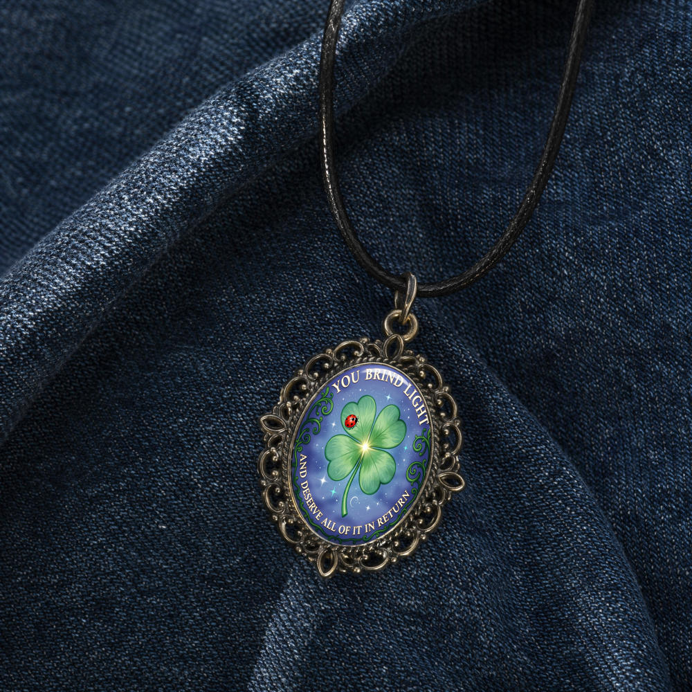 2D Flat Blue-Green Floral Oval Pendant Necklace, Vintage Design